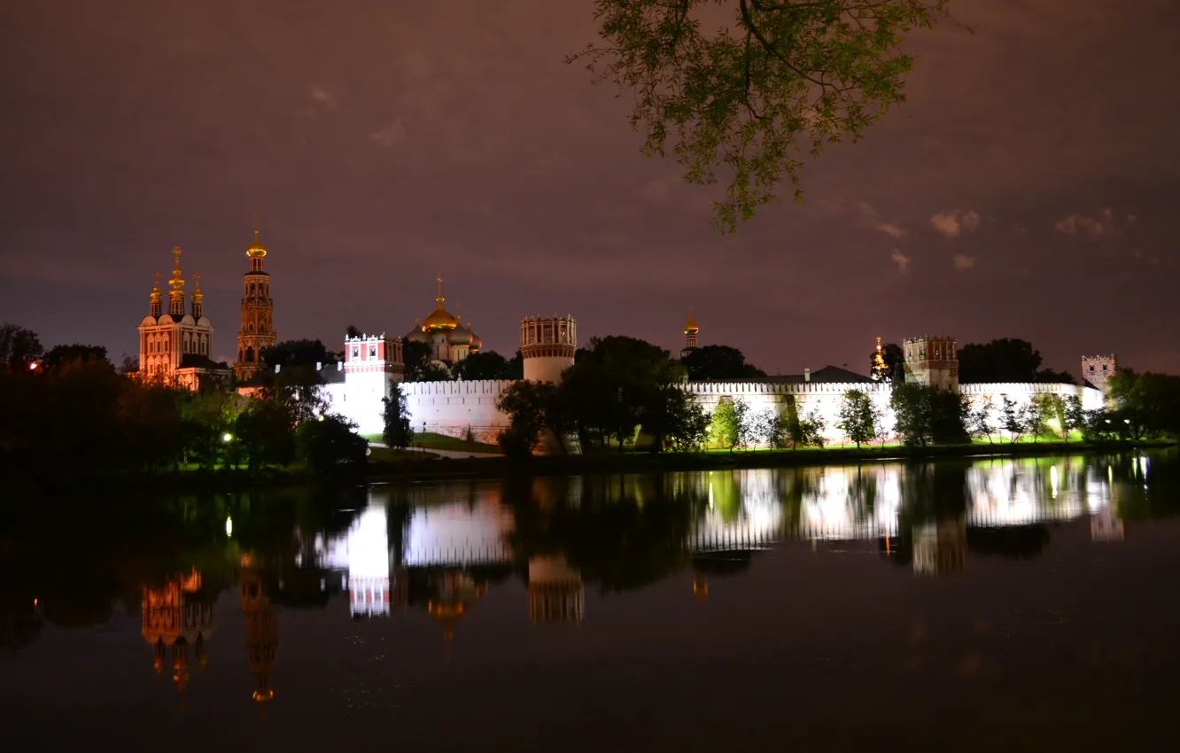 Photo wallpaper night, Moscow, religion, the monastery, Novodevichy convent