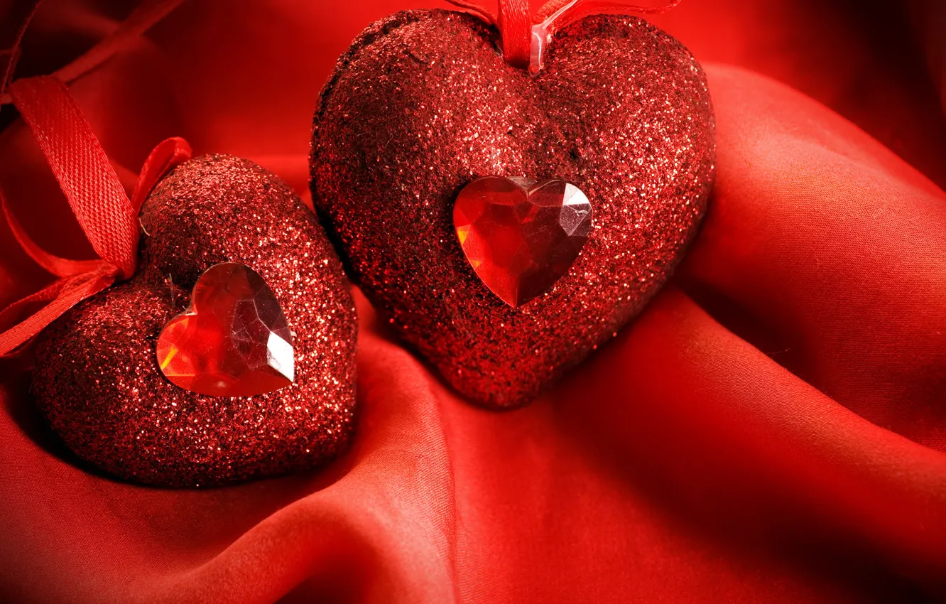 Photo wallpaper decoration, love, red, holiday, heart, rhinestones, hearts, Glitter