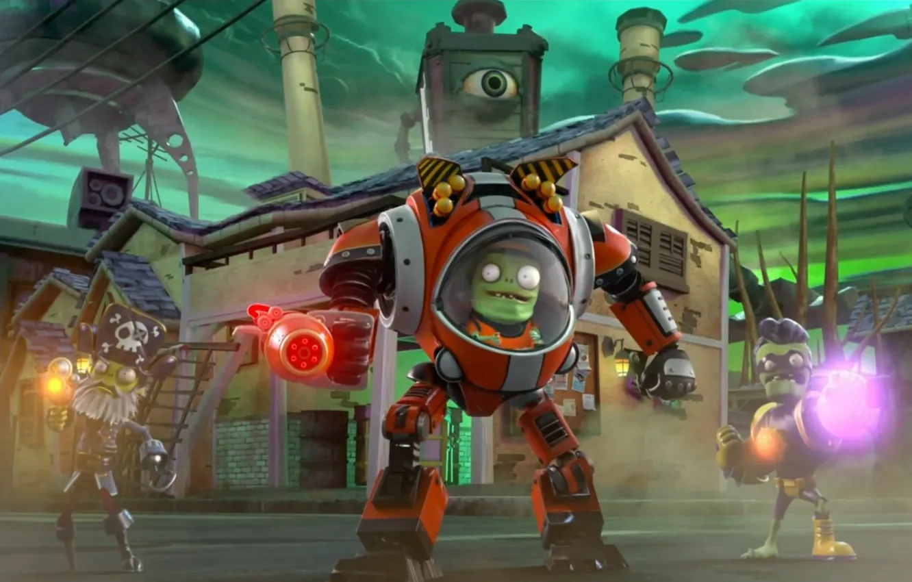 Photo wallpaper city, sake, aliens, house, game, Robots, mecha, pirate