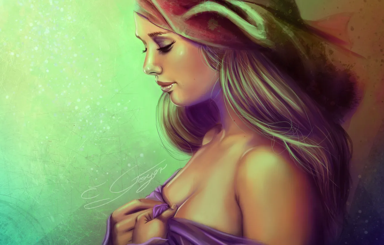 Photo wallpaper girl, face, hair, hands, makeup, art, profile, painting