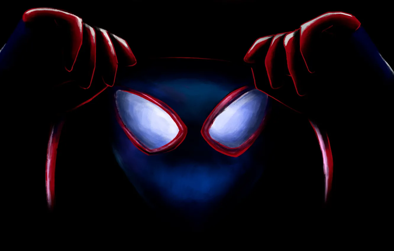 Photo wallpaper dark, Spider-Man, Minimalism, Miles Morales, into the spider verse