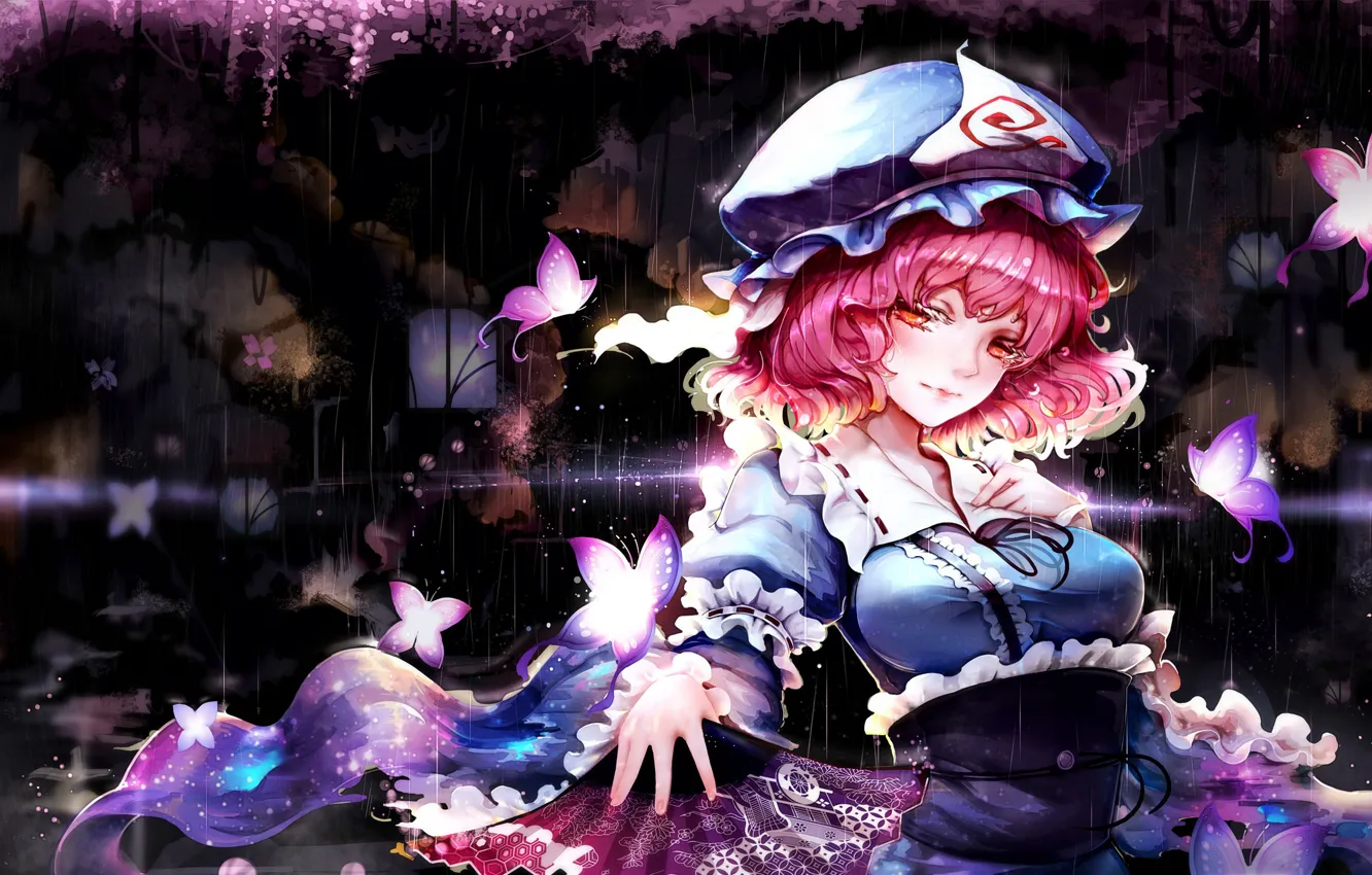 Photo wallpaper girl, butterfly, anime, fan, touhou