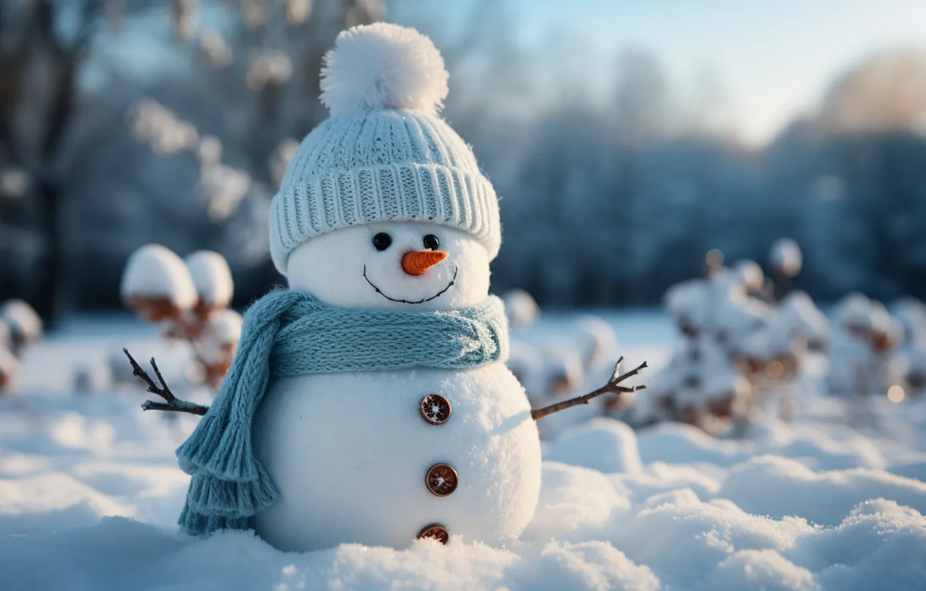 Photo wallpaper winter, snow, new year, Christmas, snowman, Christmas, night, winter