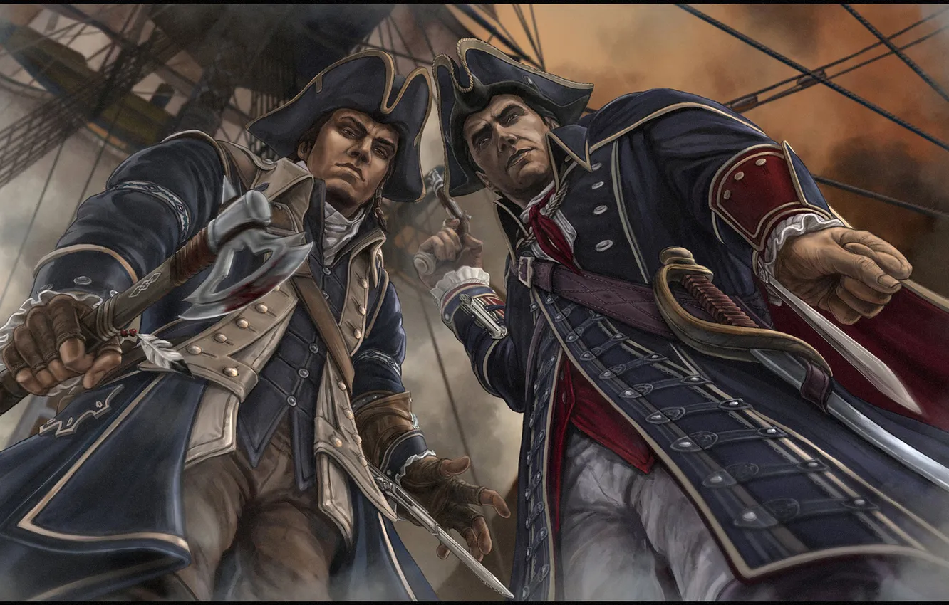 Photo wallpaper father, son, assassin, Assassin’s Creed III, Connor Kenuey, Haythem Kenway