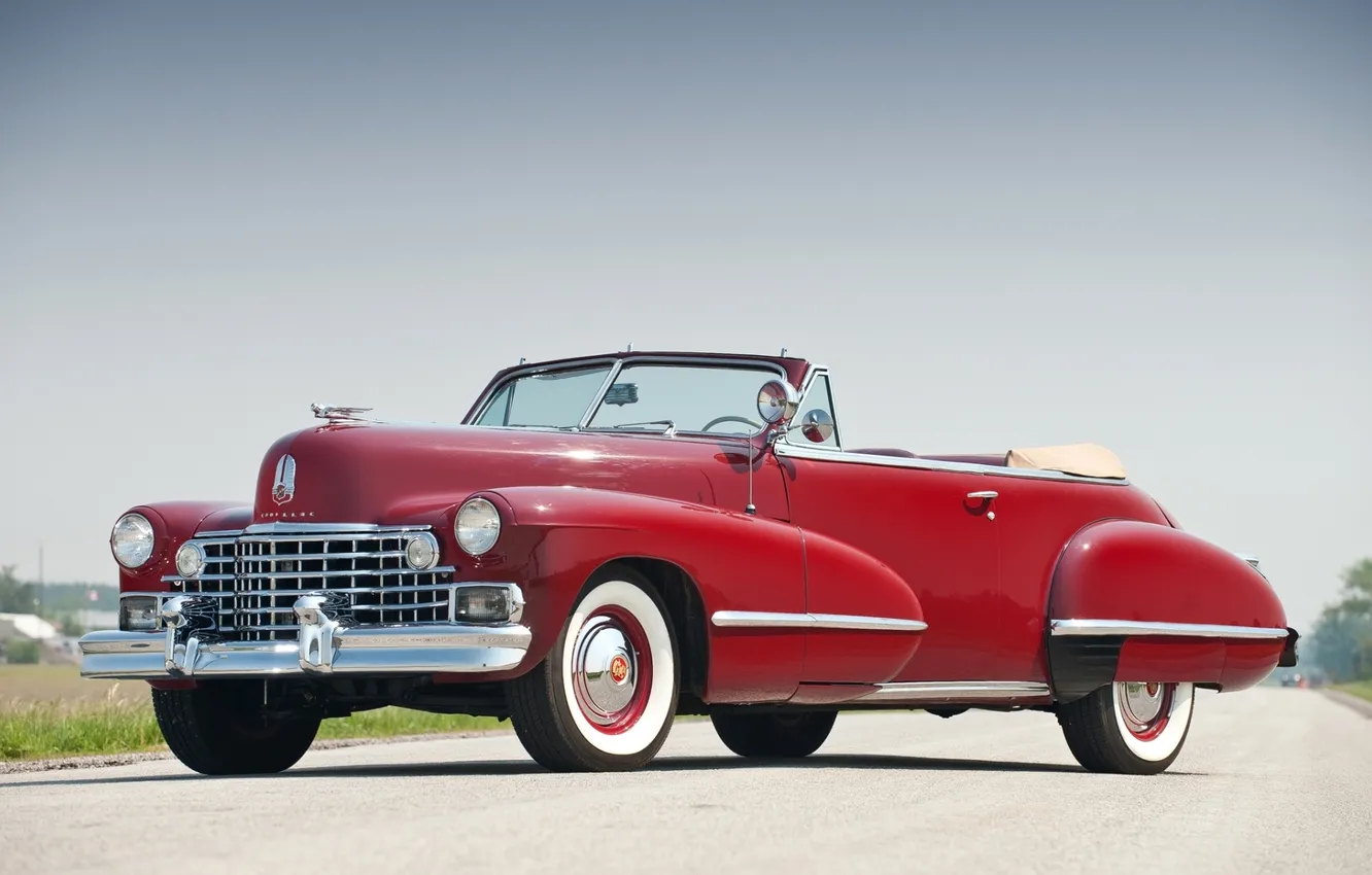Photo wallpaper the sky, red, Cadillac, convertible, the front, 1942, Convertible, Cadillac