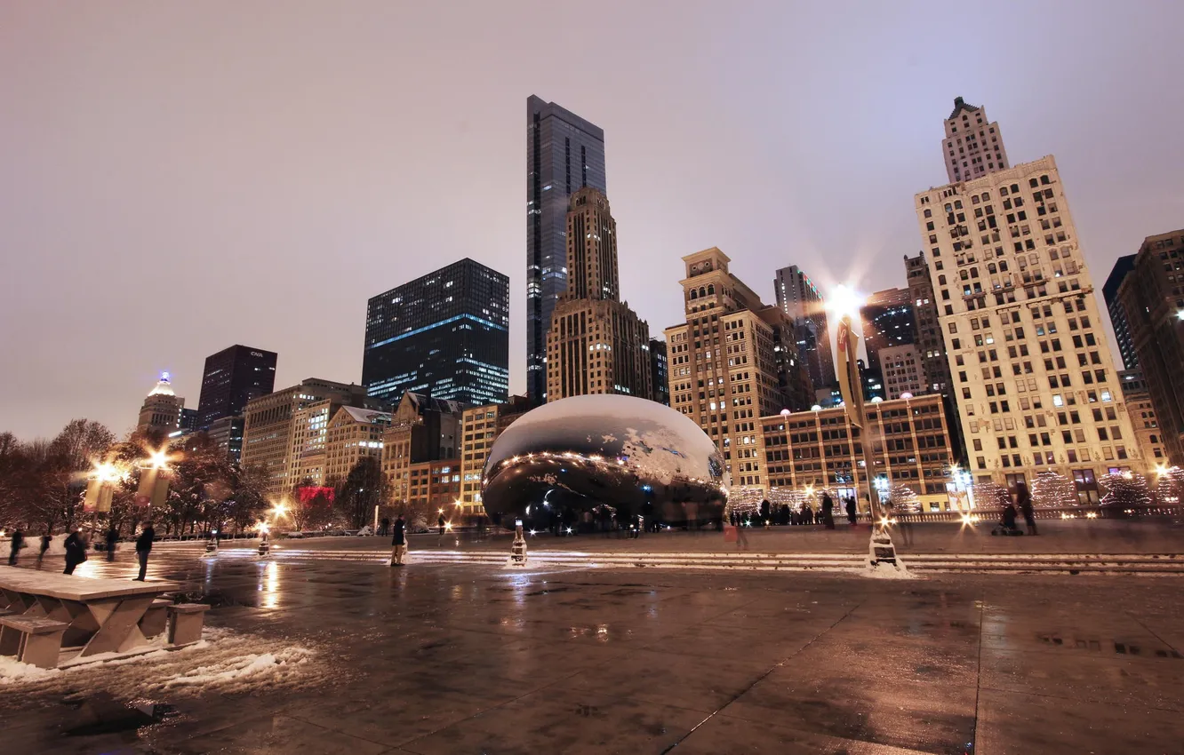 Photo wallpaper city, lights, skyscrapers, the evening, Chicago, USA, USA, America