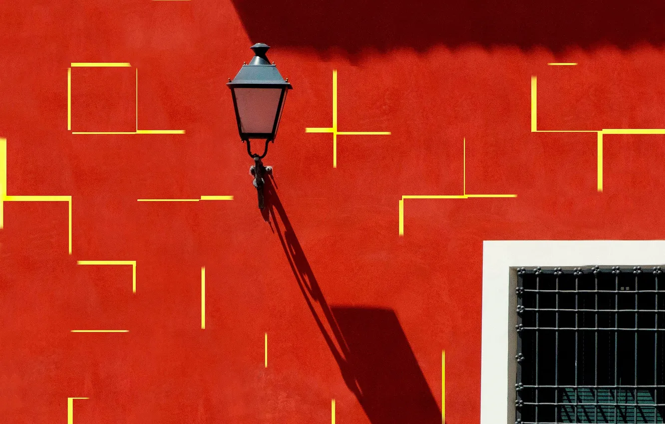Photo wallpaper wall, shadow, grille, window, lantern