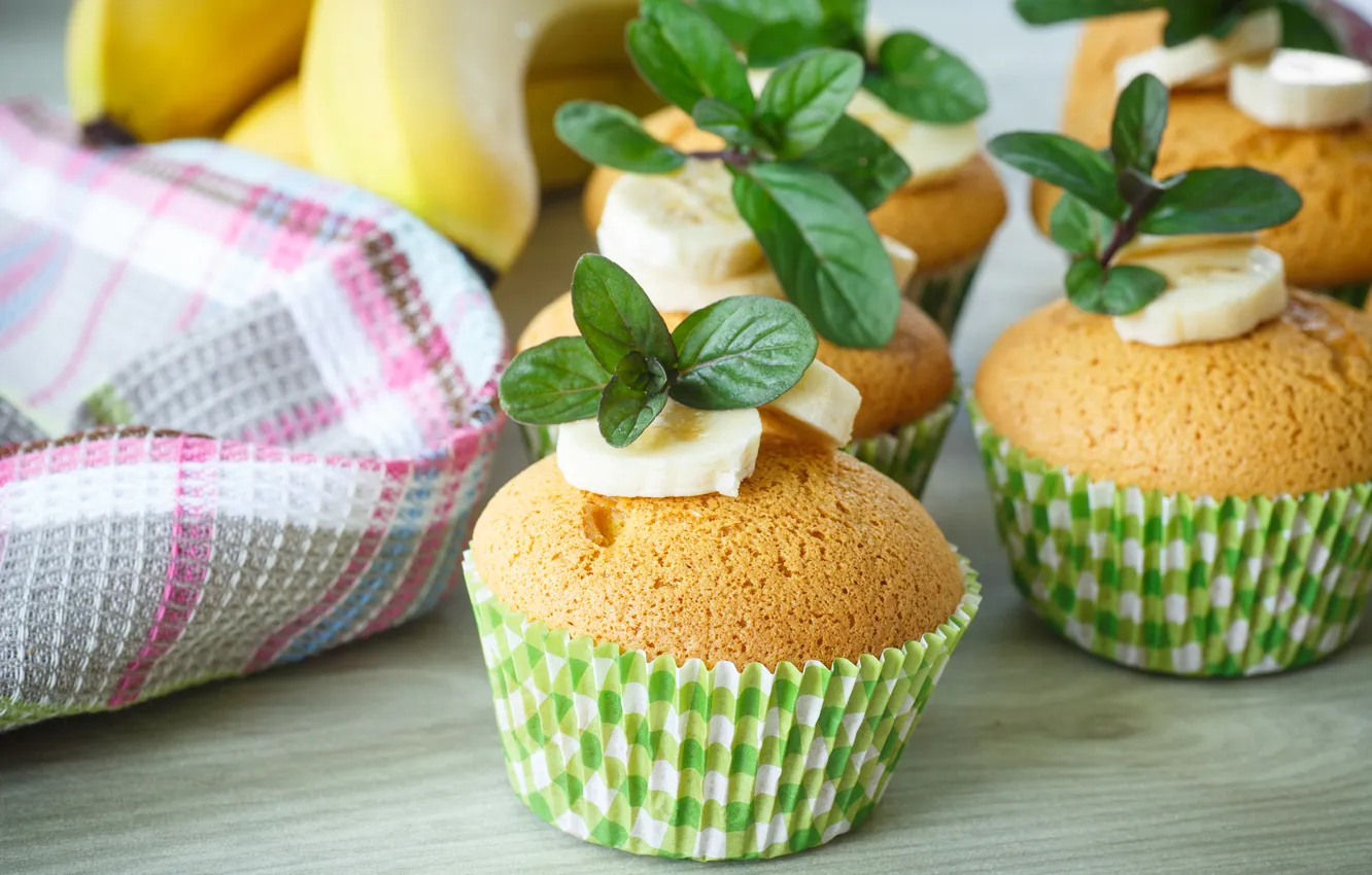 Photo wallpaper bananas, mint, cakes, cupcakes
