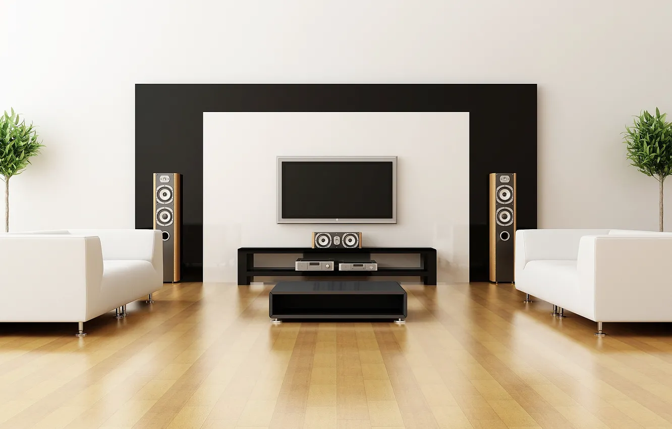Photo wallpaper home, lounge, Television, technology, sound system