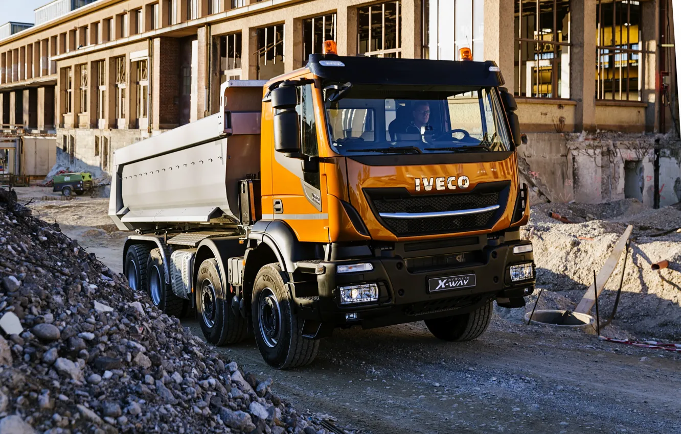 Photo wallpaper construction, body, crushed stone, dump truck, 8x4, Iveco, Stralis X-Way, Super Loader