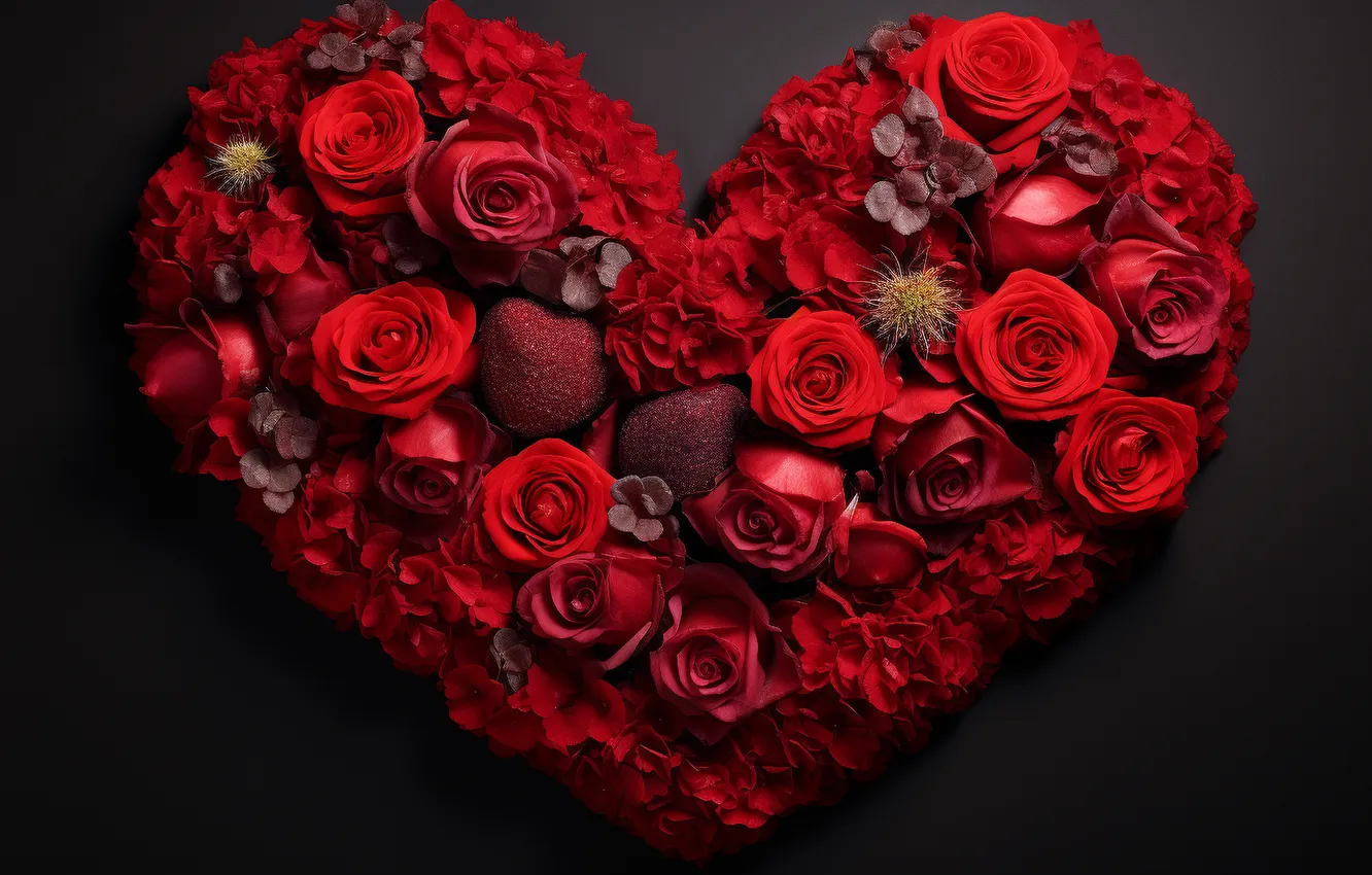Photo wallpaper love, flowers, romance, heart, roses, love, Valentine's day, heart