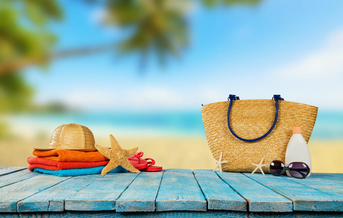 Photo wallpaper sand, sea, wave, beach, summer, the sky, palm trees, shore