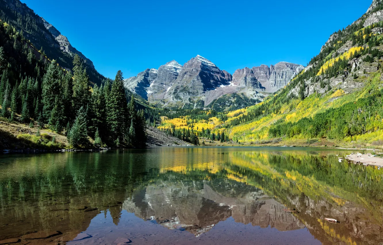 Photo wallpaper Colorado, USA, forest, reflection, mountains, autumn