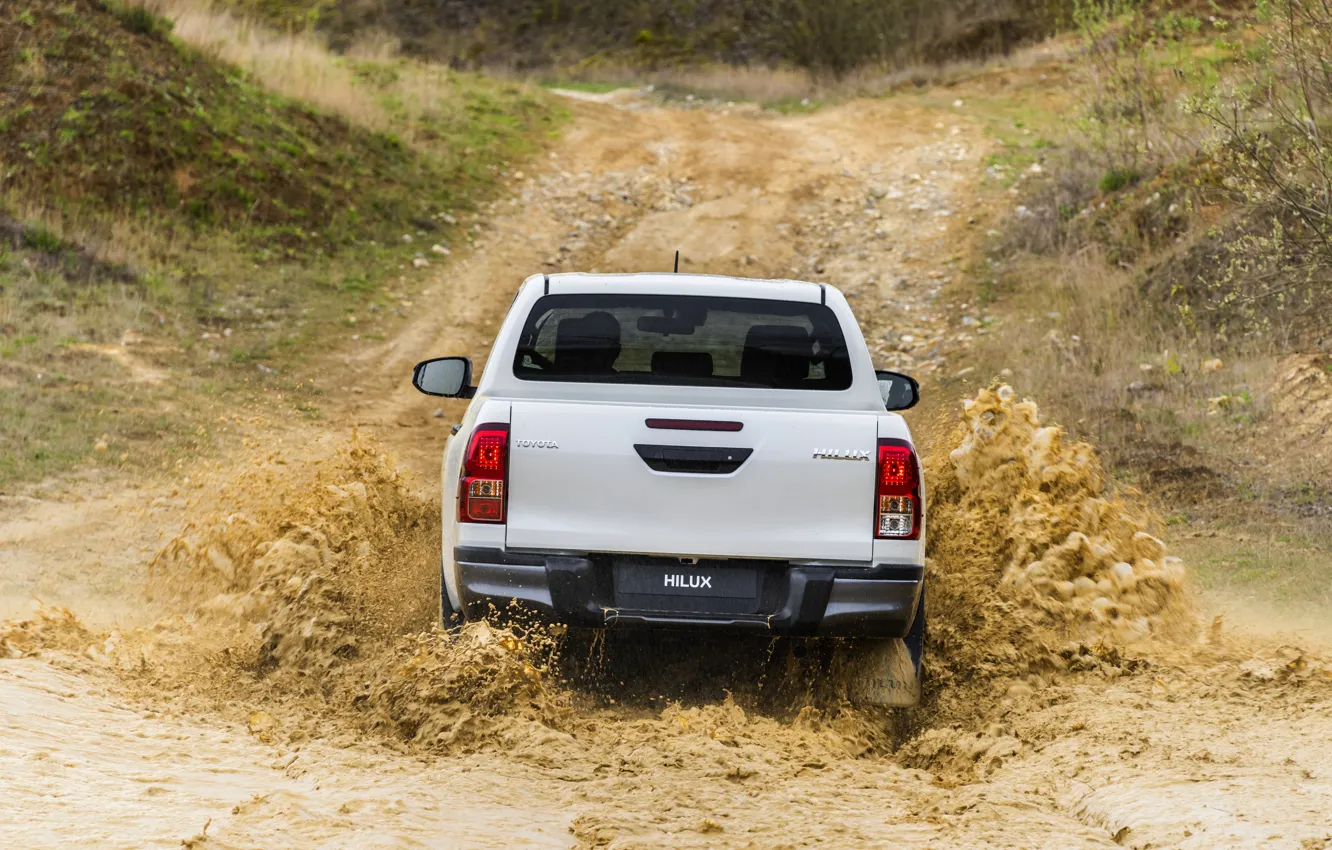 Photo wallpaper white, water, squirt, Toyota, rear view, pickup, Hilux, Special Edition