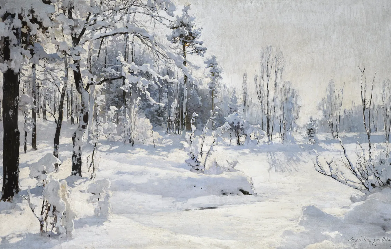 Photo wallpaper snow, winter nature, 1918, WINTER LANDSCAPE, Andrei Nikolaevich Shilder