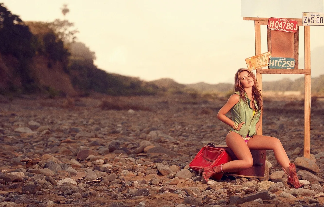 Photo wallpaper beach, girl, stones, model, blonde, photography, wallpapers, models