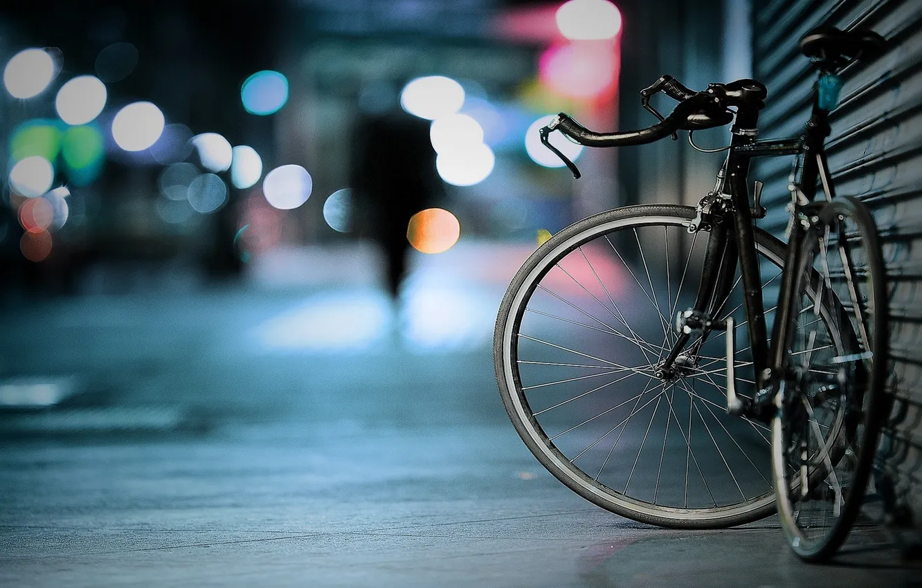 Photo wallpaper bike, lights, street, silhouette