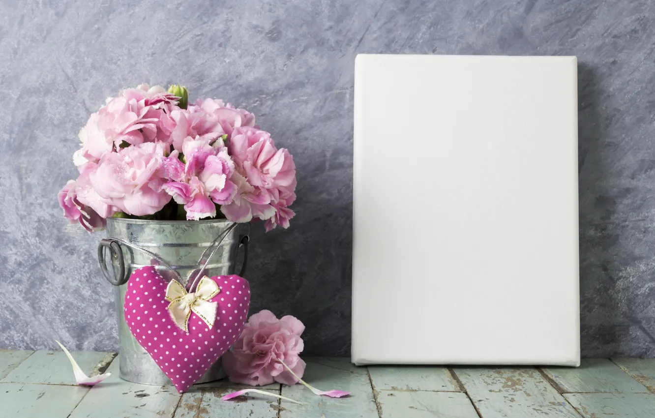 Photo wallpaper love, flowers, heart, petals, bucket, love, pink, vintage