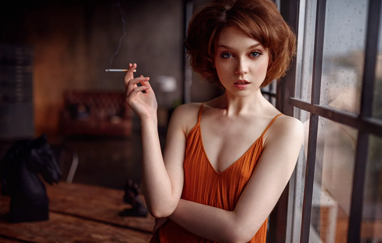 Photo wallpaper girl, model, cigarette, red, beautiful, George Chernyadev, Olga Pushkina, Olya Pushkina