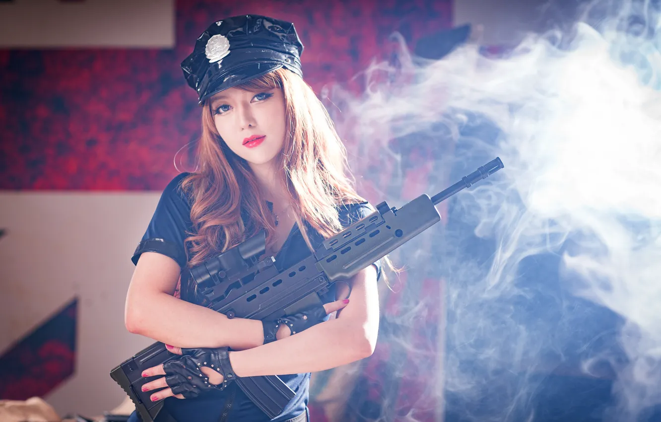 Photo wallpaper haze, form, Asian, beauty, cap, beauty, asian, uniform