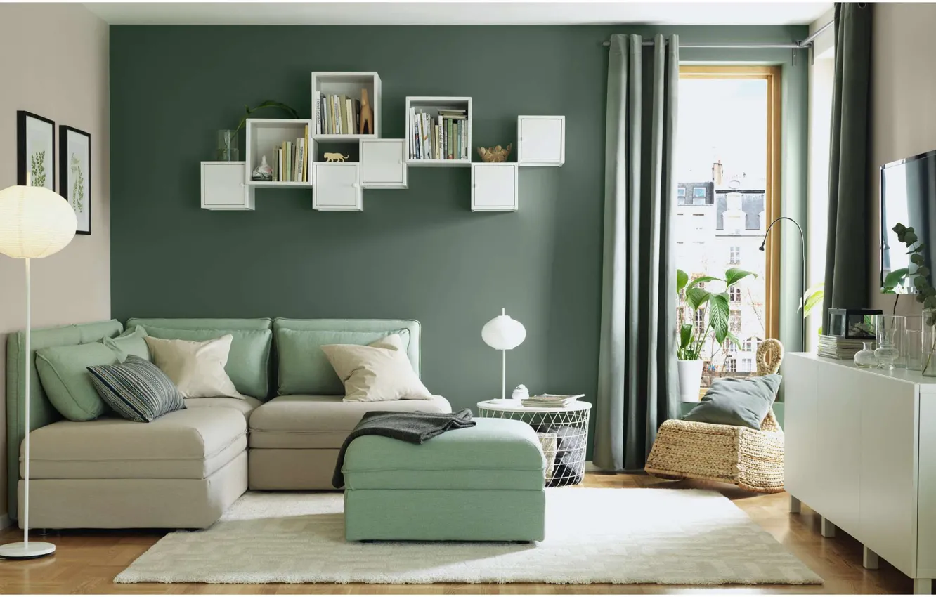 Photo wallpaper design, style, room, interior, pastel colors, living room, IKEA, IKEA idea decor