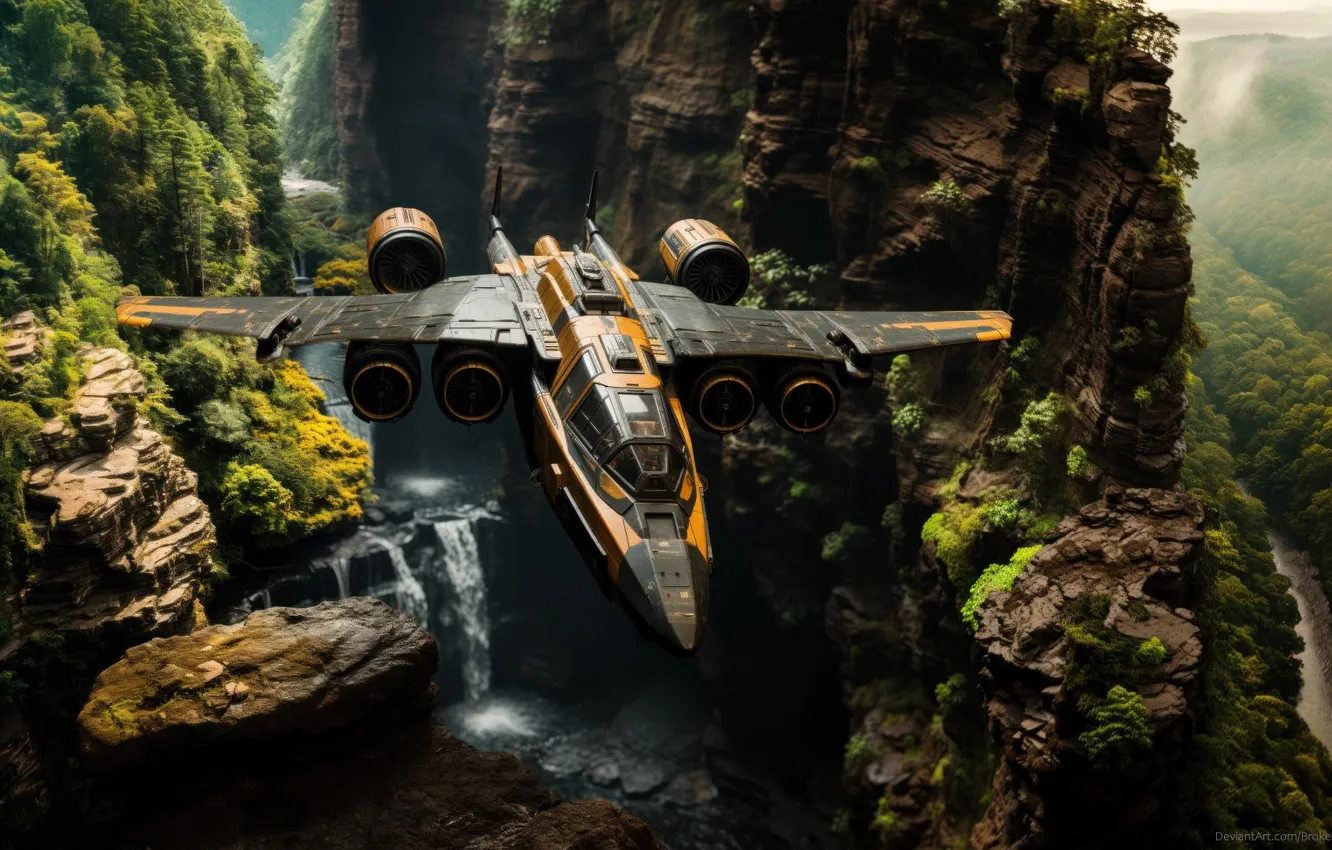 Photo wallpaper mountain, spaceship, fantastic