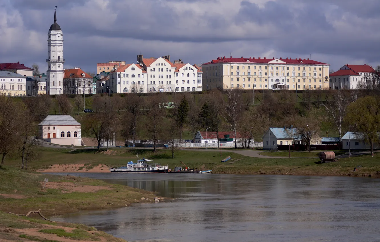 Photo wallpaper landscape, the city, river, spring, promenade