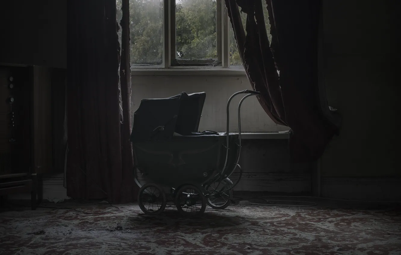 Photo wallpaper room, window, stroller