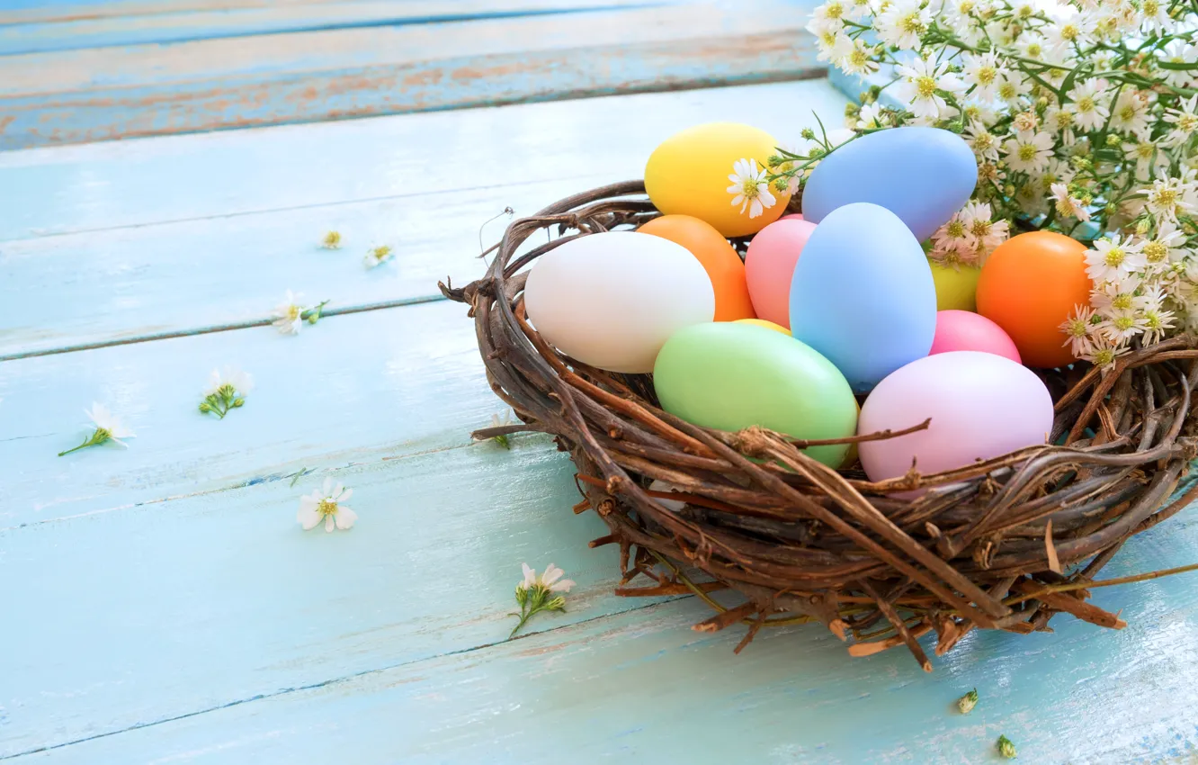 Photo wallpaper chamomile, eggs, Easter, socket, Holiday