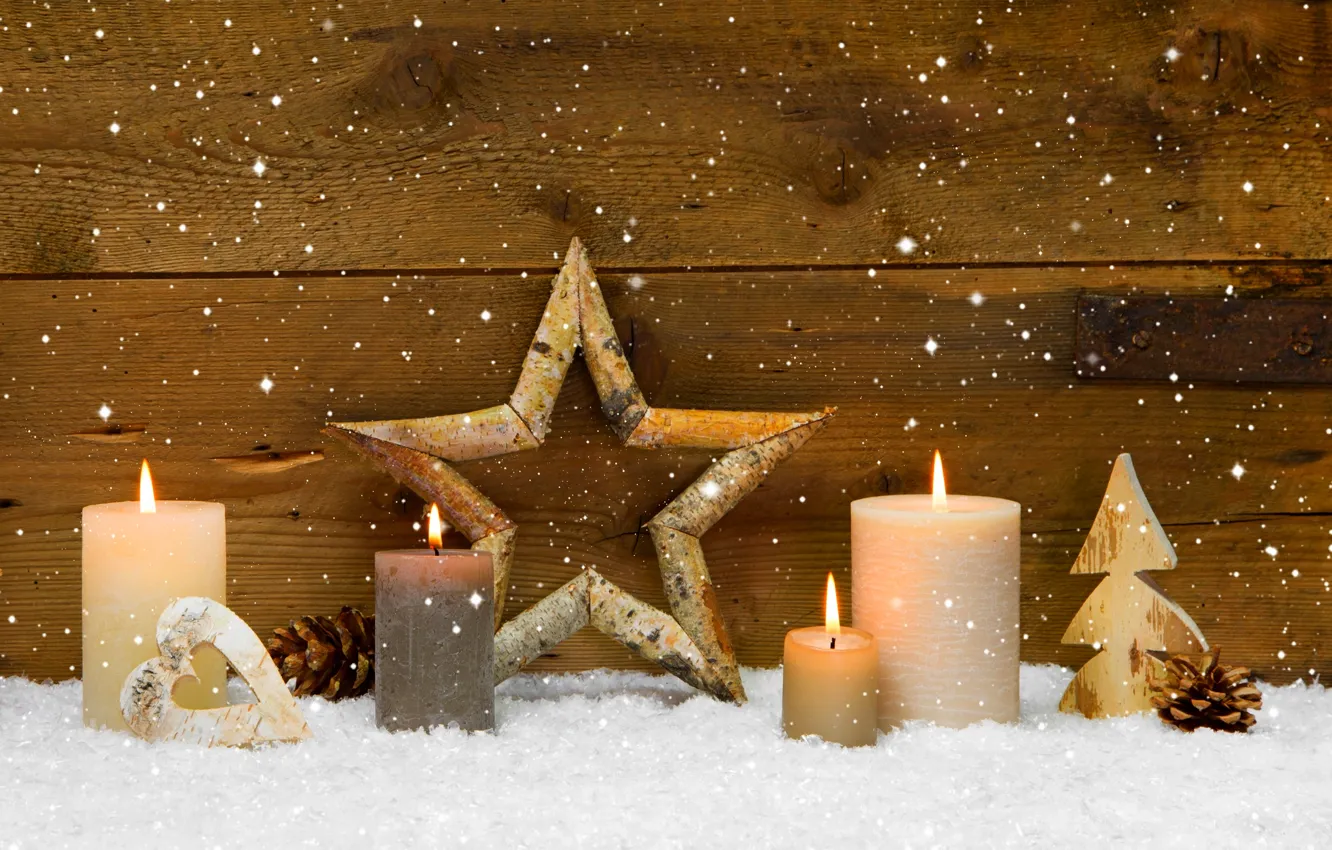 Photo wallpaper winter, stars, holiday, heart, candles, star, heart, winter