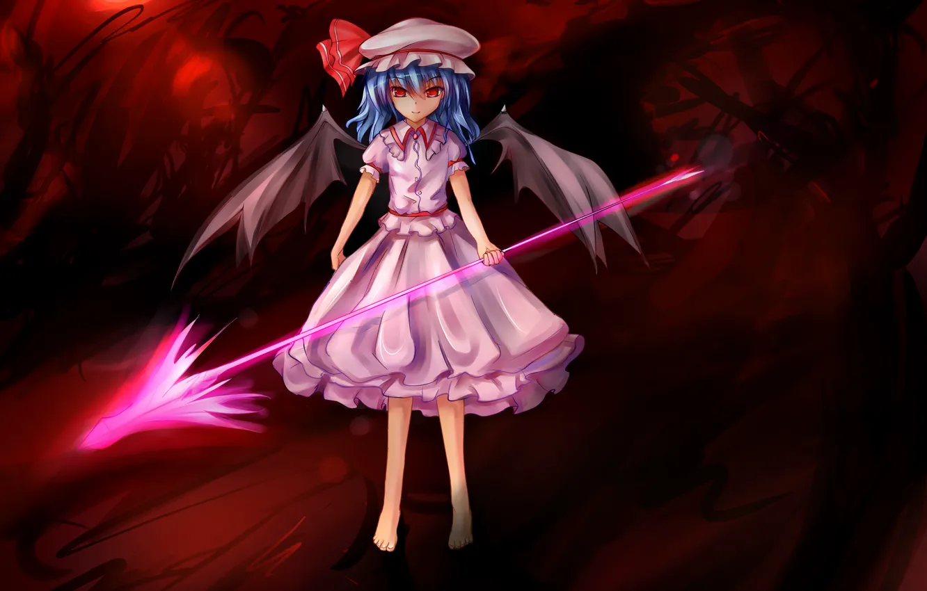 Photo wallpaper forest, girl, smile, magic, wings, the demon, arrow, touhou