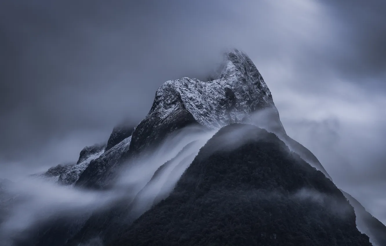 Photo wallpaper clouds, snow, mountains, fog