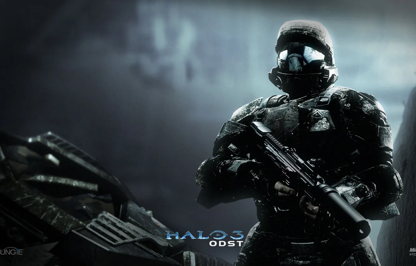 Photo wallpaper machine, darkness, soldiers, Halo