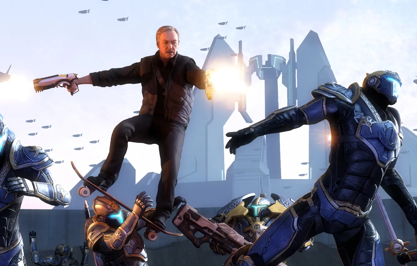 Photo wallpaper battle, crossover, skateboard, Halo 4, Call of Duty: Advanced Warfare, Kevin Spacey
