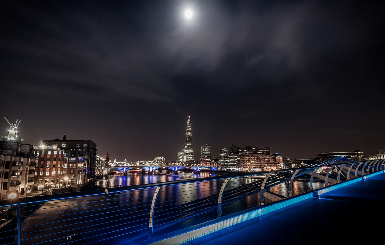 Photo wallpaper night, river, the moon, London