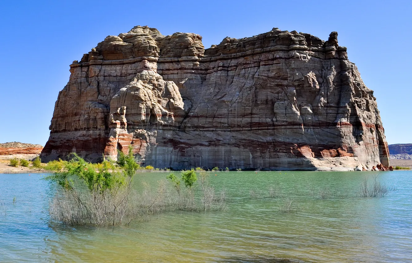 Photo wallpaper the sky, water, lake, rocks