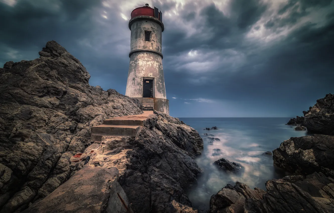 Photo wallpaper sea, rocks, lighthouse, Italy, Italy, Sardinia, Porto Cervo, Sardinia