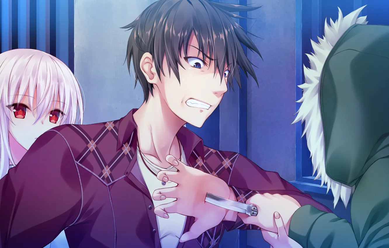 Photo wallpaper knife, attack, three, wounds, daichi shoutarou, haze man - the local hero, farah perellies