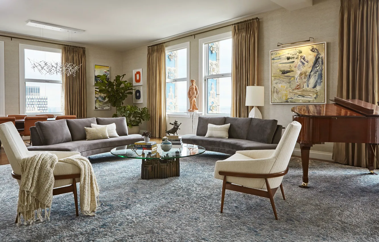 Photo wallpaper design, style, interior, piano, living room