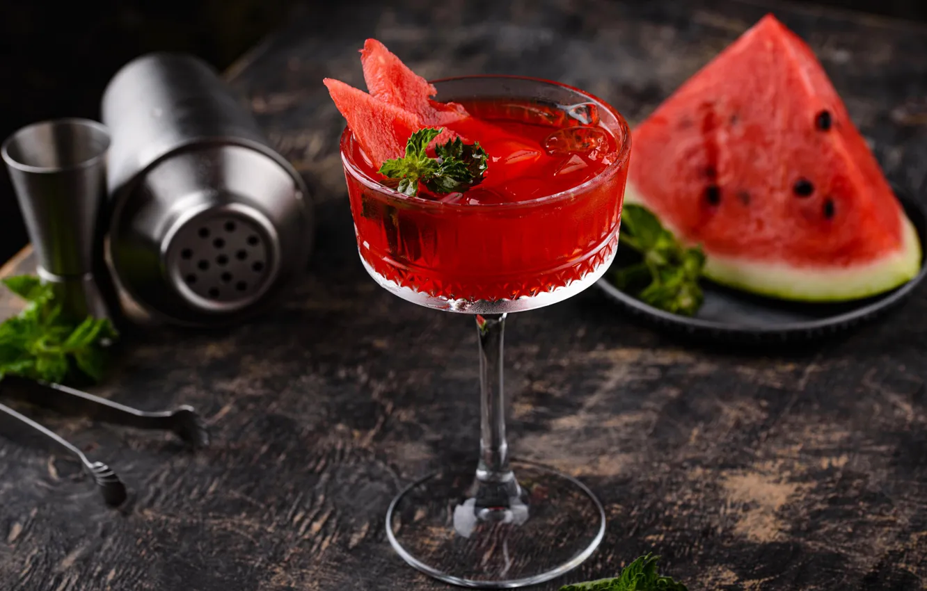 Photo wallpaper glass, watermelon, cocktail