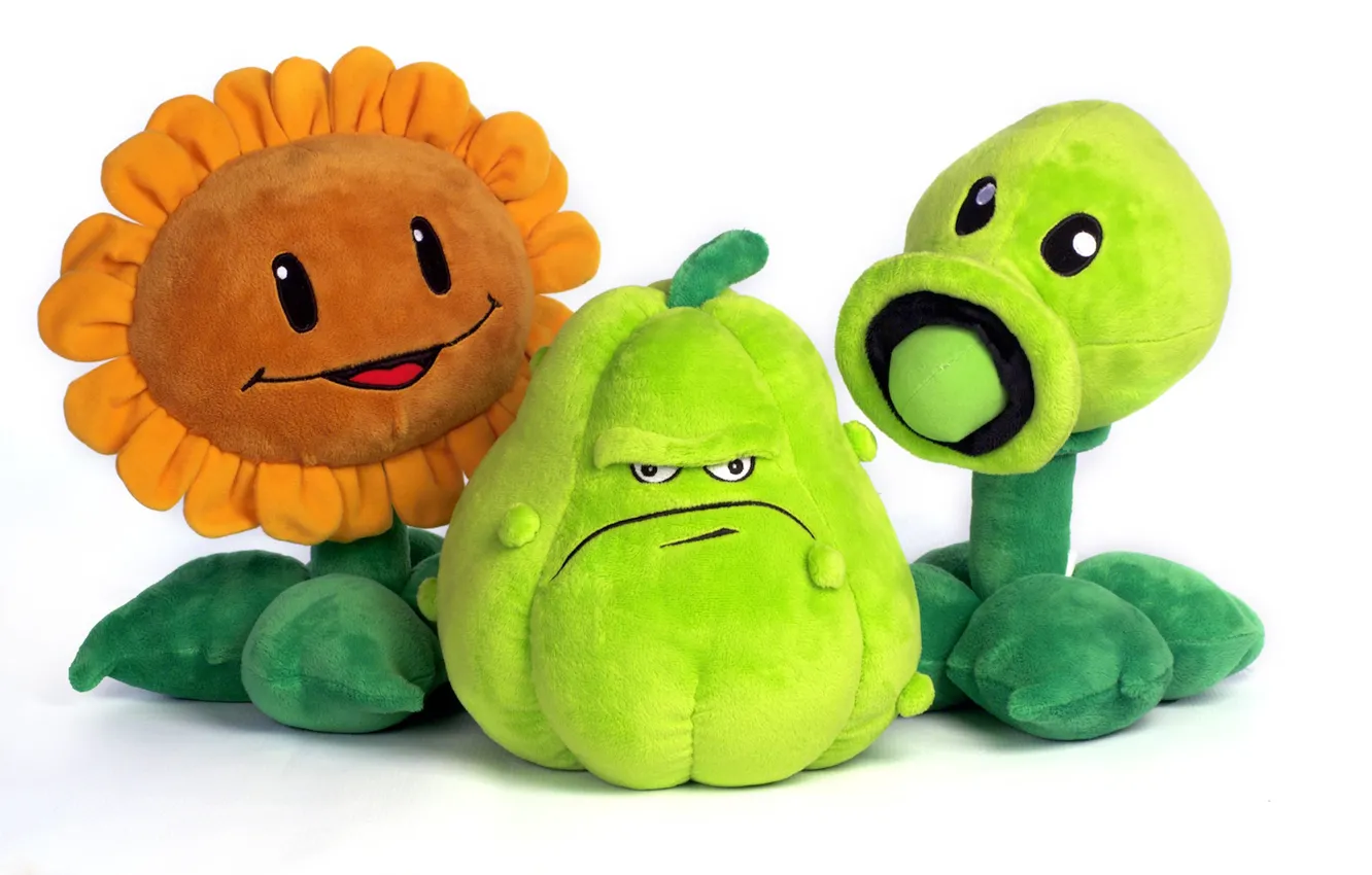Photo wallpaper sunflowers, toy, the game, plant, plush, zucchini, gorohostrel, plants vs zombies