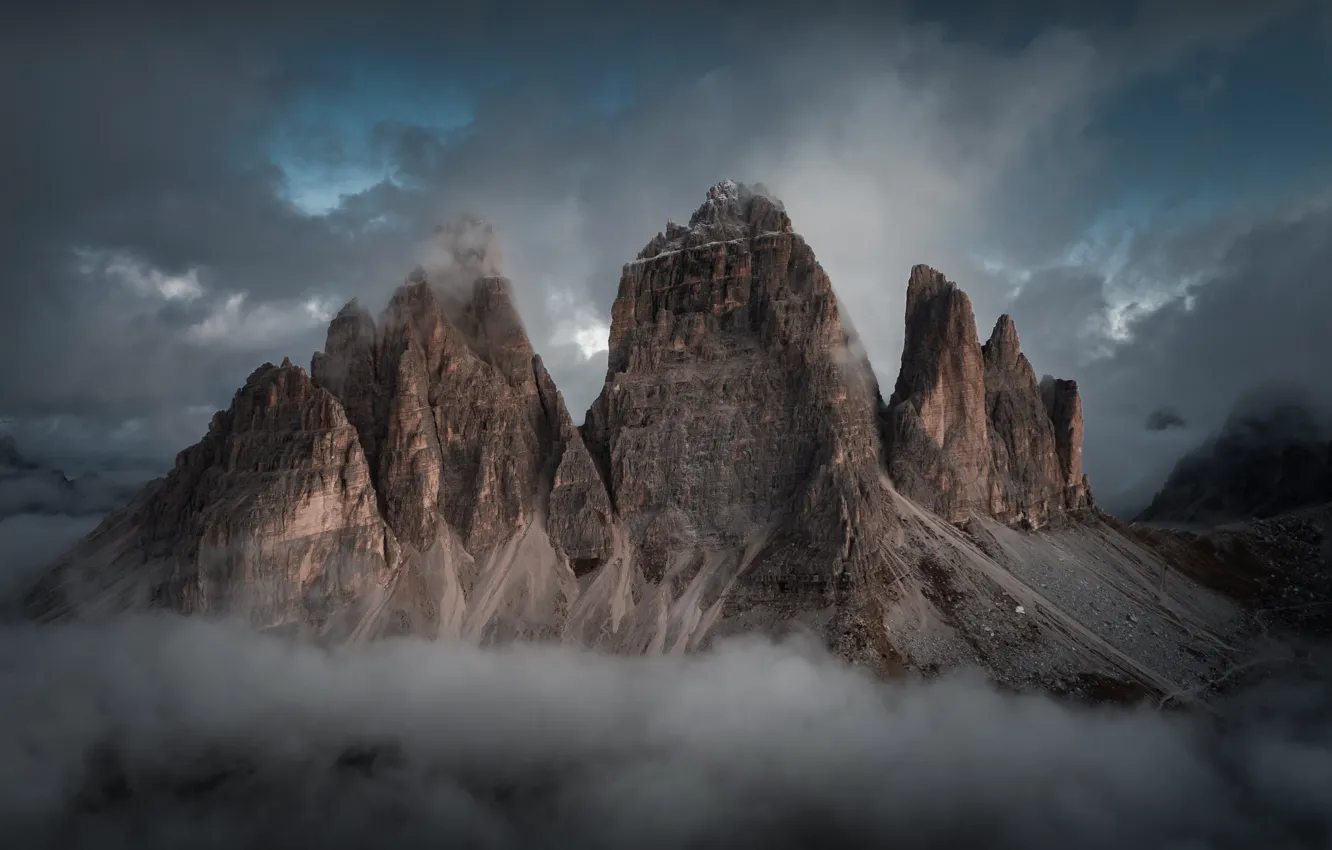 Photo wallpaper clouds, landscape, mountains, nature, fog, rocks
