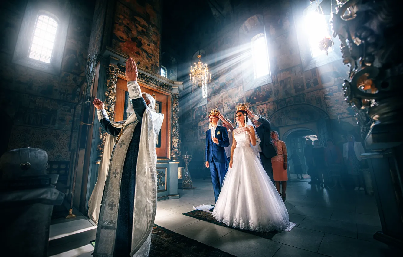 Photo wallpaper temple, the bride, the groom, wedding