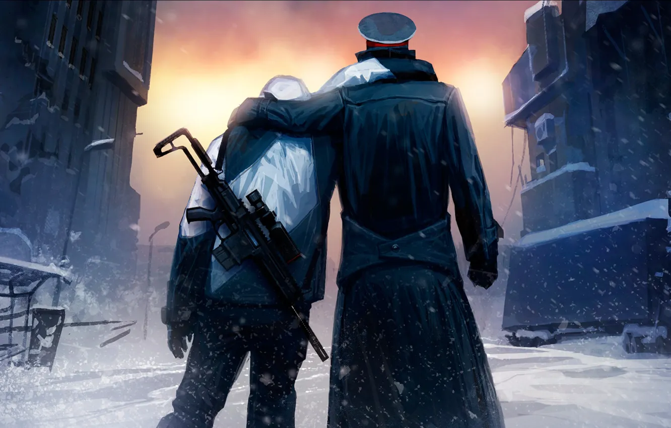 Photo wallpaper winter, snow, the city, machine, ruins, alexiuss, apocalypse, zee captain