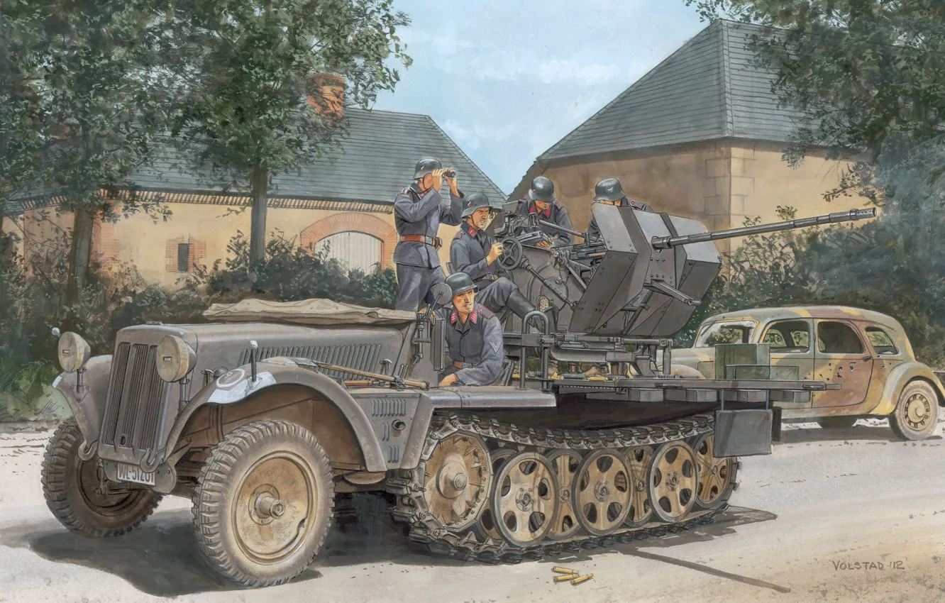 Photo wallpaper figure, art, soldiers, The second world war, readiness, German, APC, Flak30