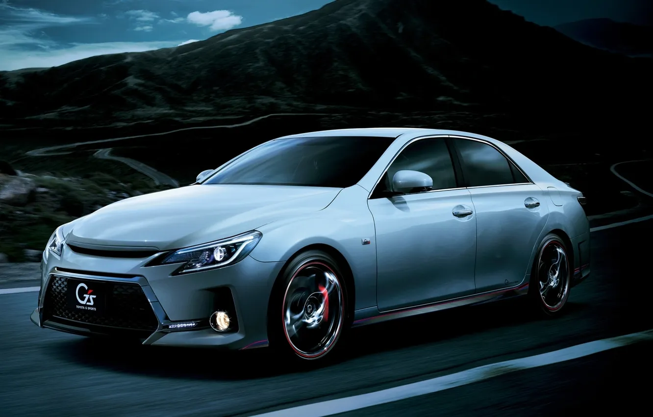 Photo wallpaper road, white, background, Toyota, sedan, the front, Toyota, Mark X