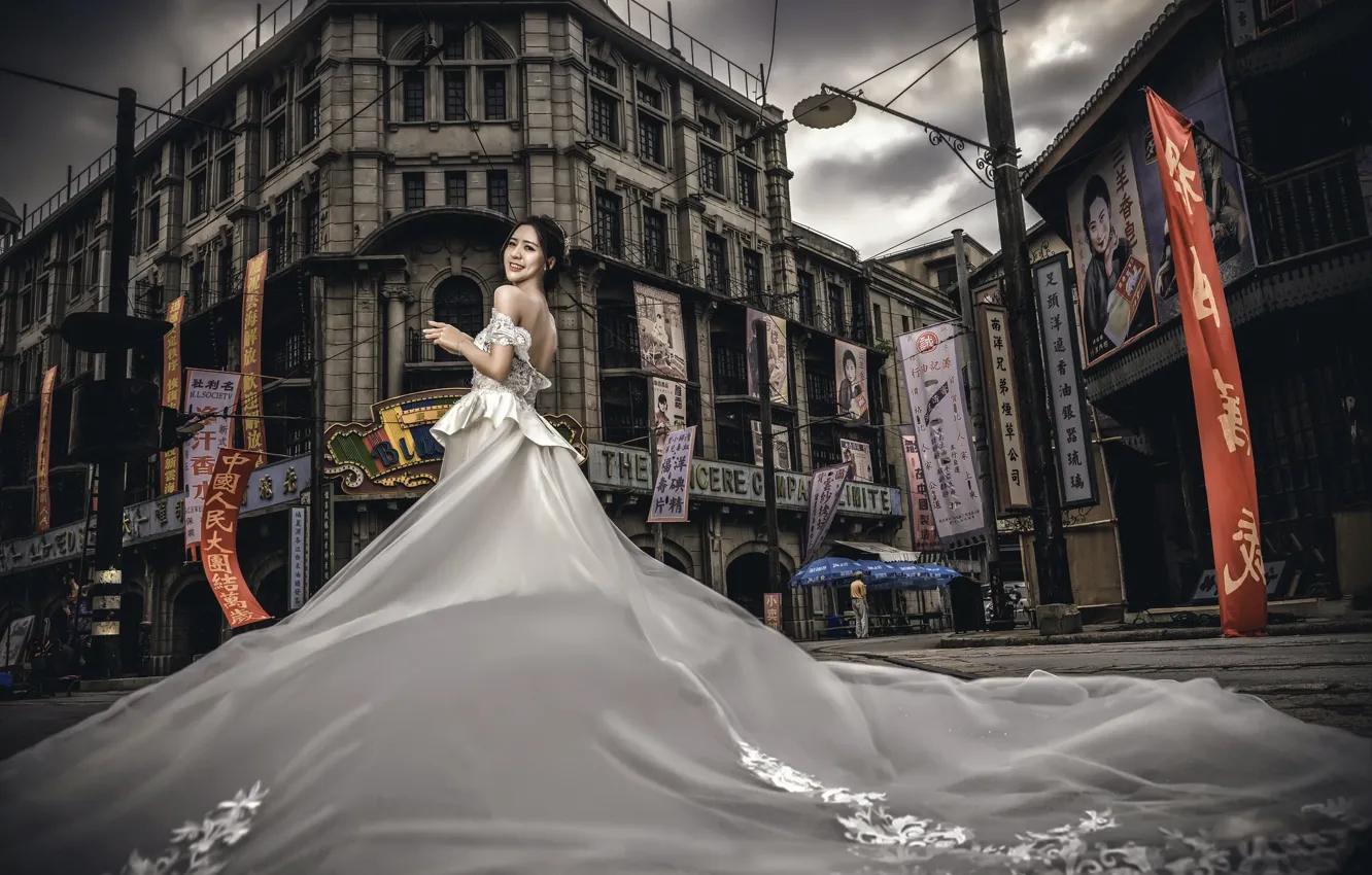 Photo wallpaper girl, the city, Asian