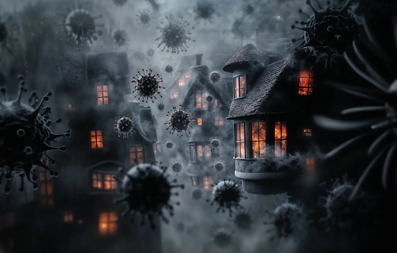 Photo wallpaper window, fog, macro, virus, microbe, home, night