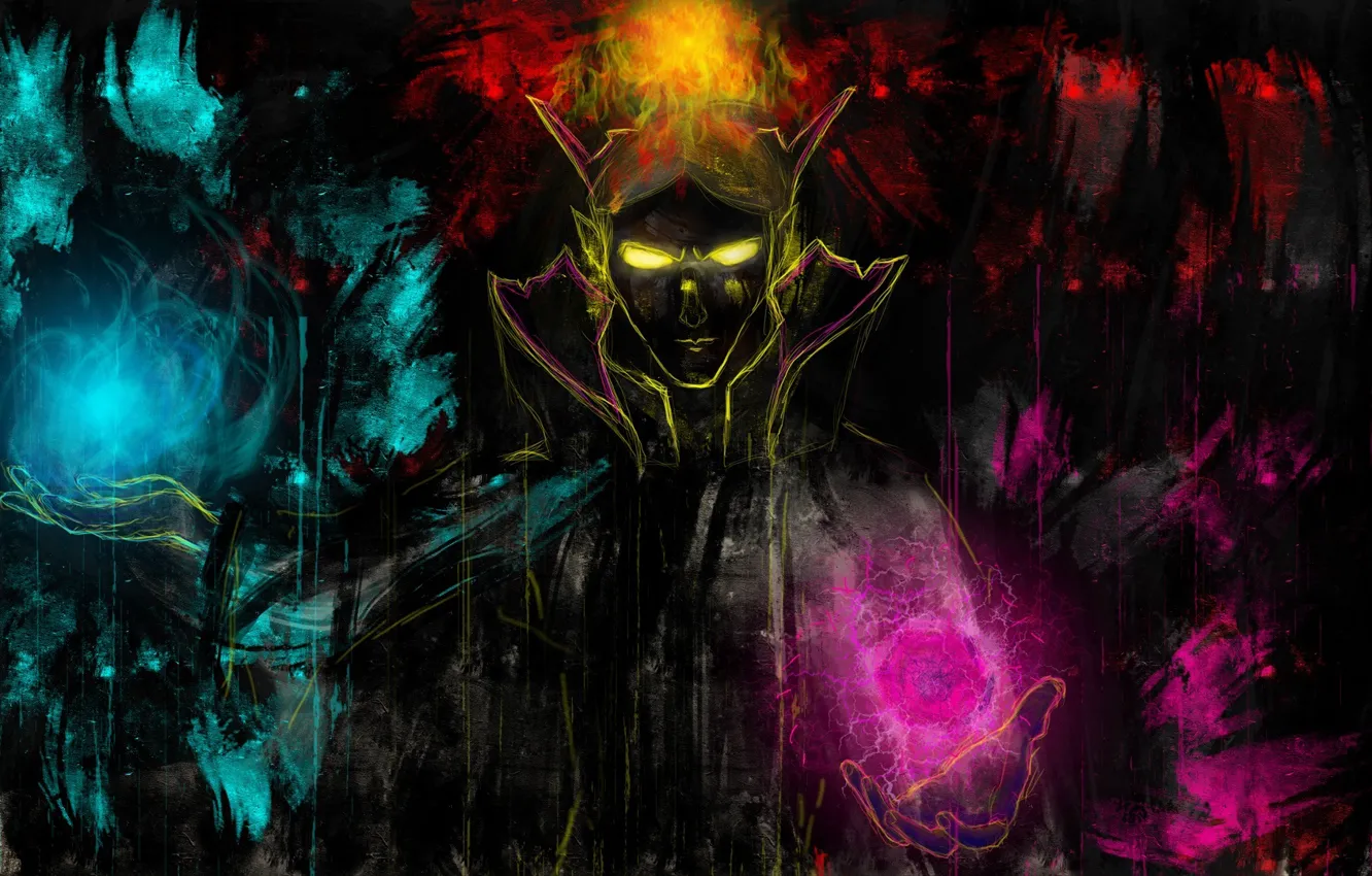 Photo wallpaper silhouette, art, MAG, yellow eyes, dota 2, Carl, Invoker