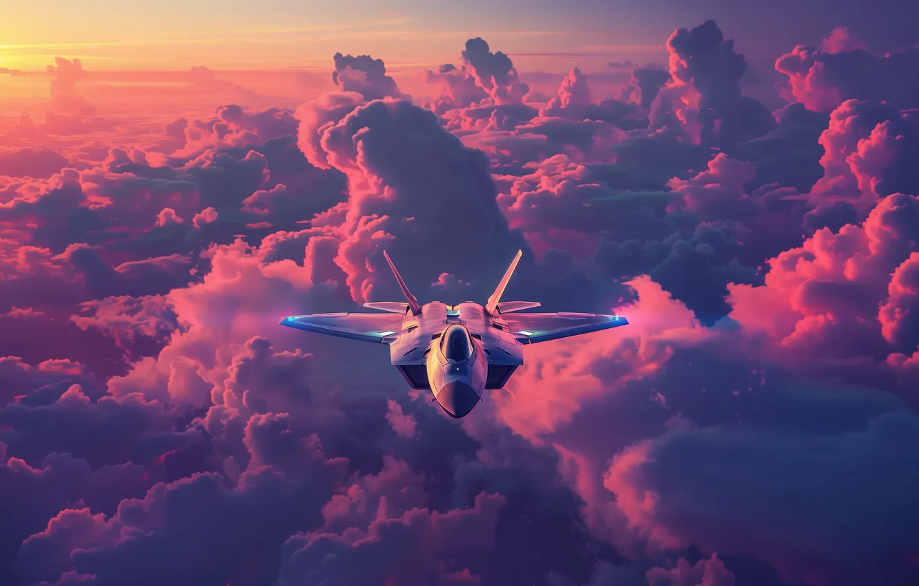 Photo wallpaper pink, Neon, F-22 Raptor, jet fighter